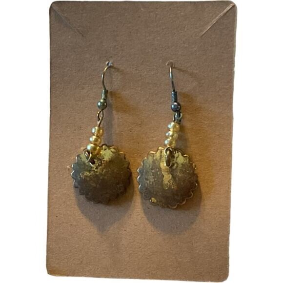 Enamel Daisy Flower Charm Hook Dangle Earrings - Picture 2 of 5